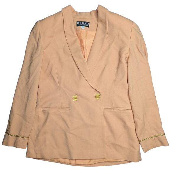 Vtg 1980s Bicci Peach Orange Double Breasted Square Button Embroidered Blazer 8 - Picture 1 of 6